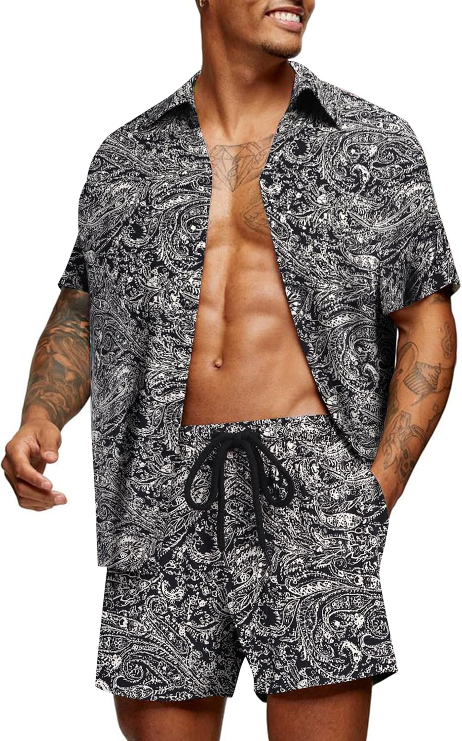 COOFANDY Men's Hawaiian Matching Set for Summer Beach Fun