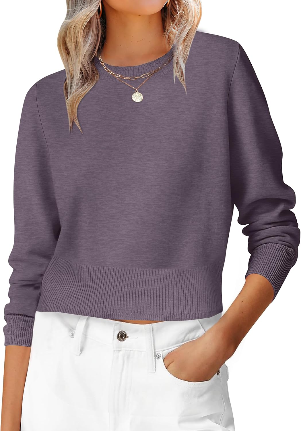 Womens Long Sleeve Cropped Sweater for Fall Fashion 2025