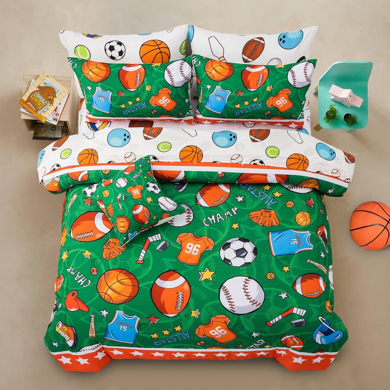 Rugby Ball Jersey Patchwork Twin Sports Comforter Set for Boys