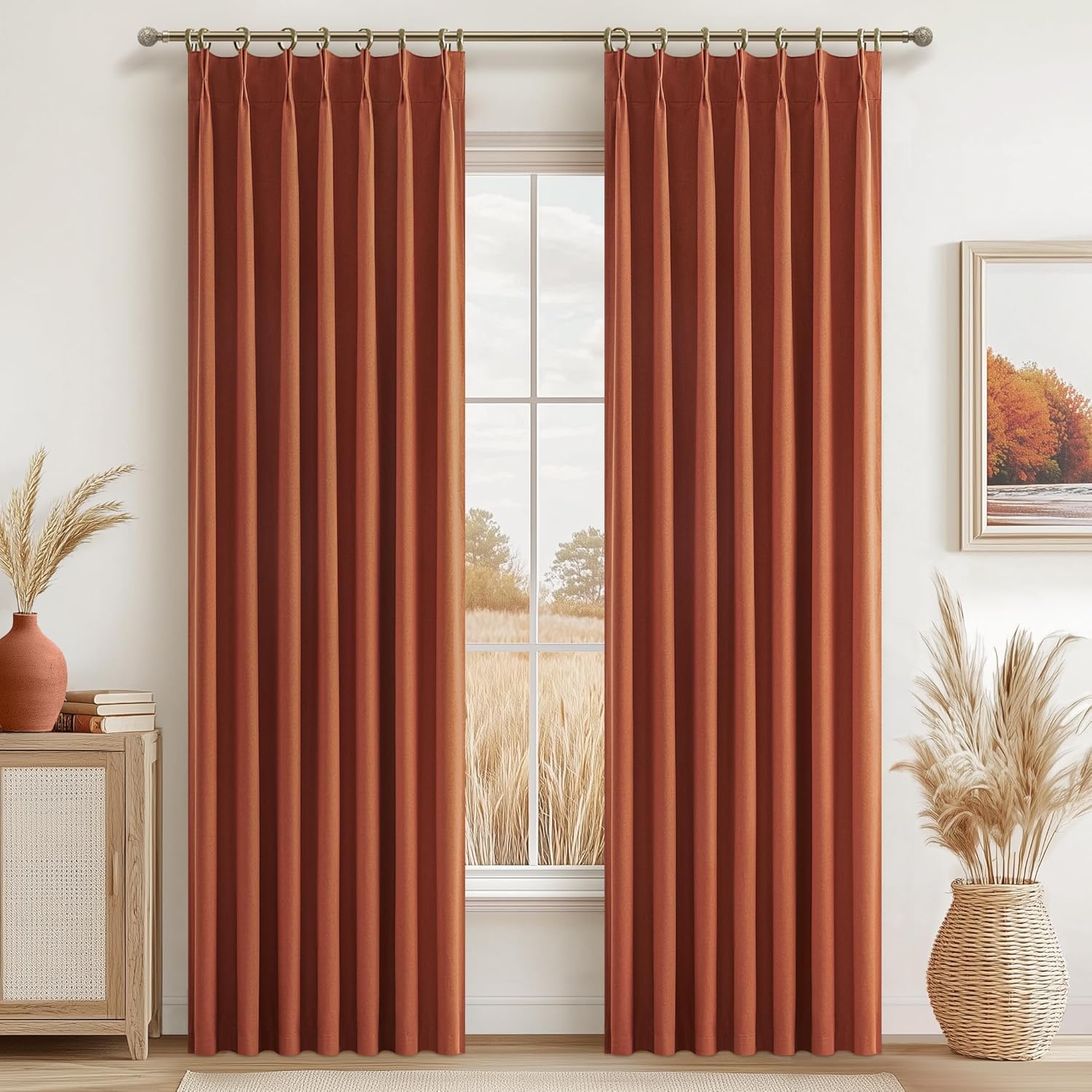 Fall Burnt Orange Curtains for Living Room - 84 Inch Blackout