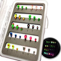 Tungsten Ice Fishing Jigs Kit - 30 UV Glow Jig Heads for Winter