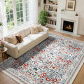 Area Rug 8x10 Living Room Rug Beige and Red - Low Pile Washable