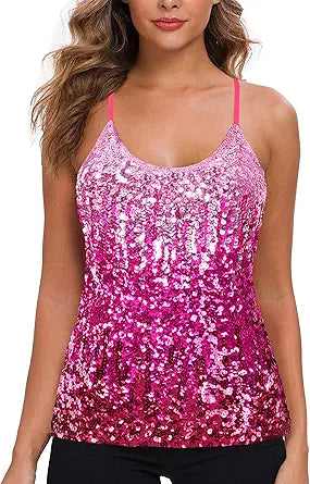 MANER Womens Sequin Tops Glitter Party Strappy Tank Top Review