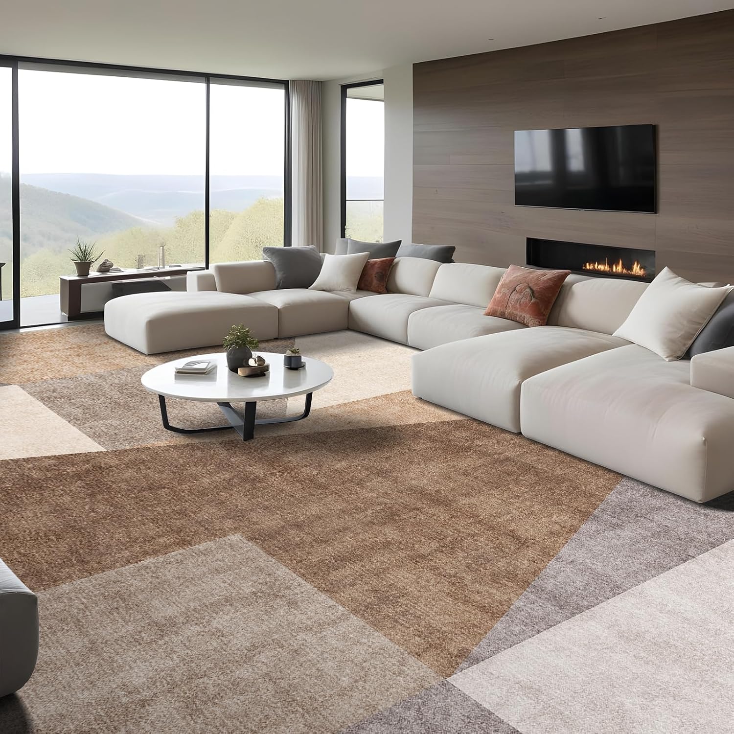 Washable Modern Area Rug: Stylish Geometric Design for Comfort