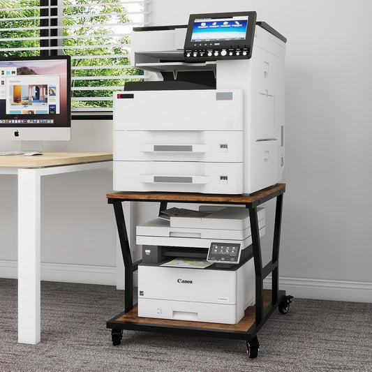 Retro Printer Stand with Storage Shelf & Wheels