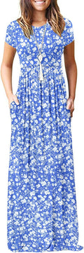 Women Short Sleeve Loose Maxi Dress with Pockets - Soft Stretch Fabric