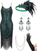 YESSA Women's Flapper Dresses 1920s Sequin Fringe Cocktail Dress Sets