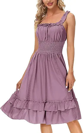 Stylish Summer Dress for Women with Square Neck and Ruffles