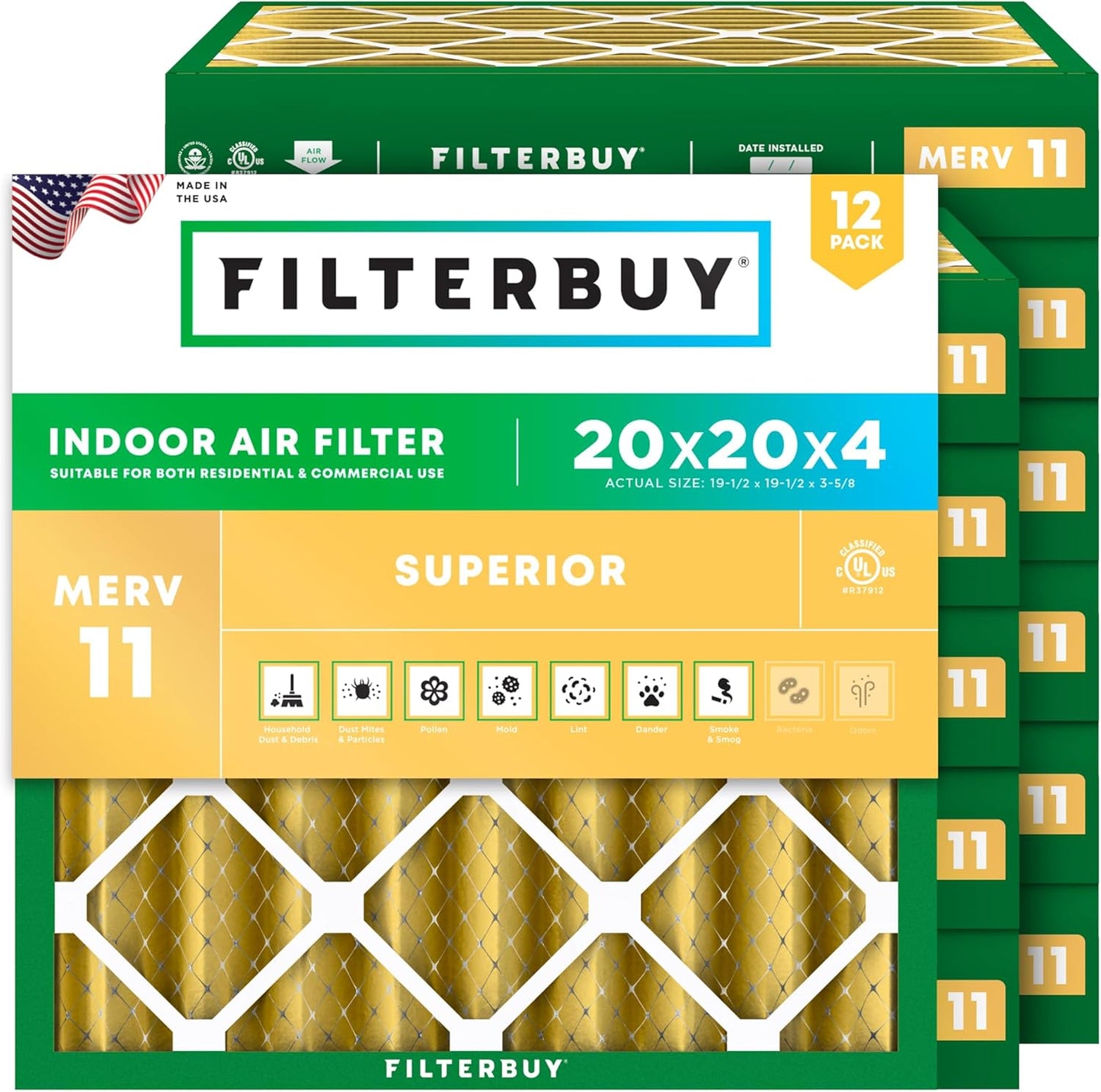 Filterbuy 20x20x4 Air Filter MERV 11 for Allergen Defense