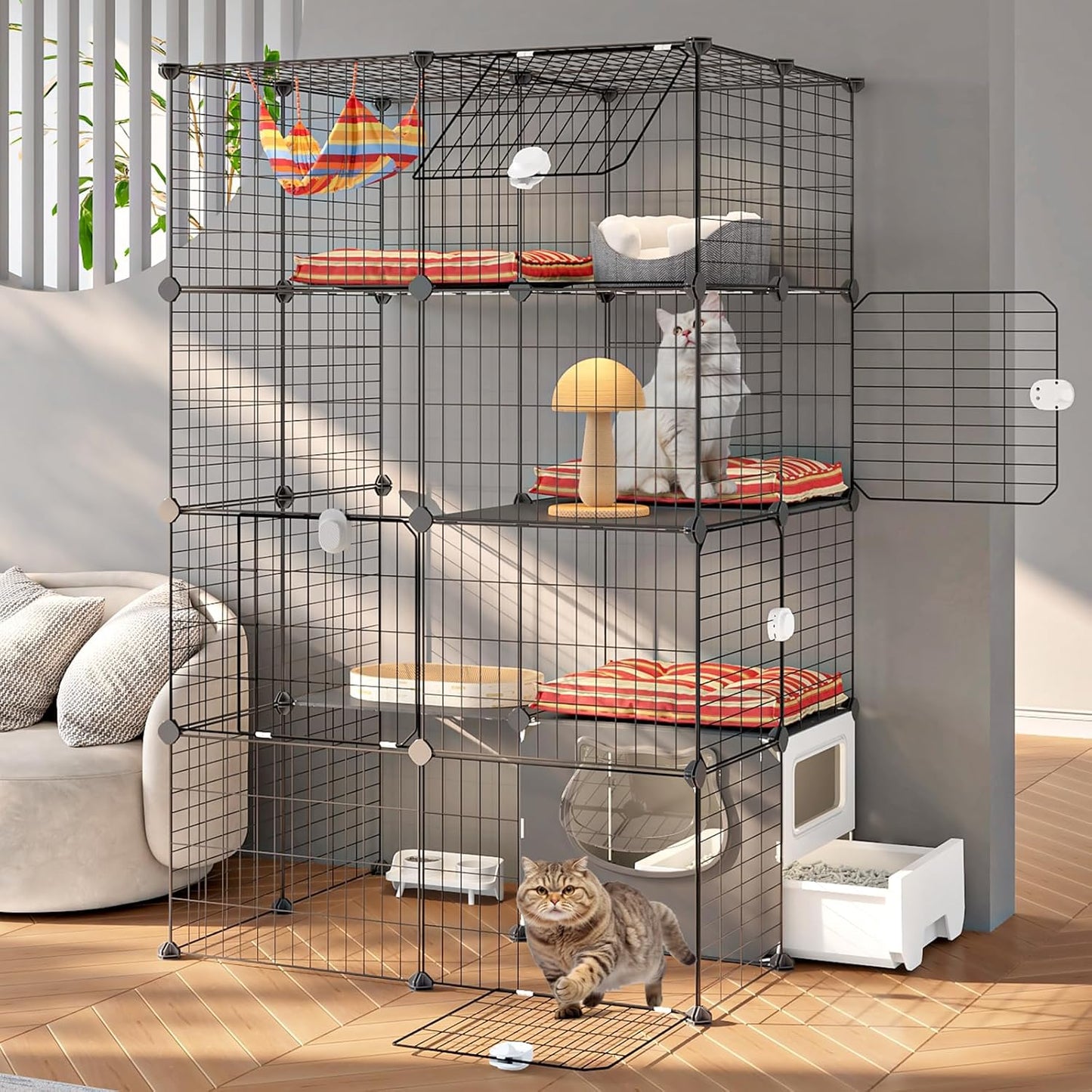 Oneluck Cat Cage with Litter Box - 4-Tier Indoor Crate