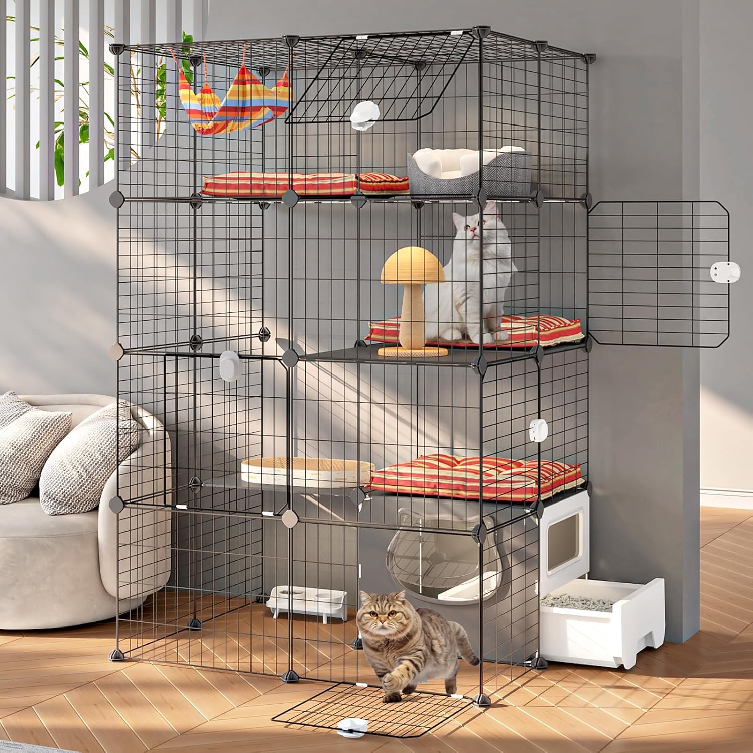 Oneluck Cat Cage with Litter Box - 4-Tier Indoor Crate