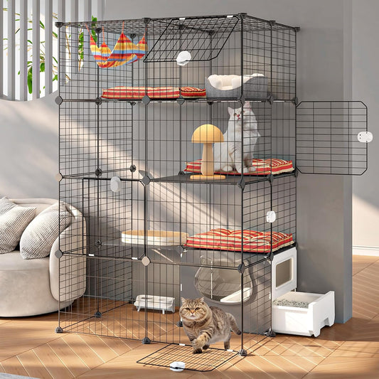 Oneluck Cat Cage with Litter Box - 4-Tier Indoor Crate