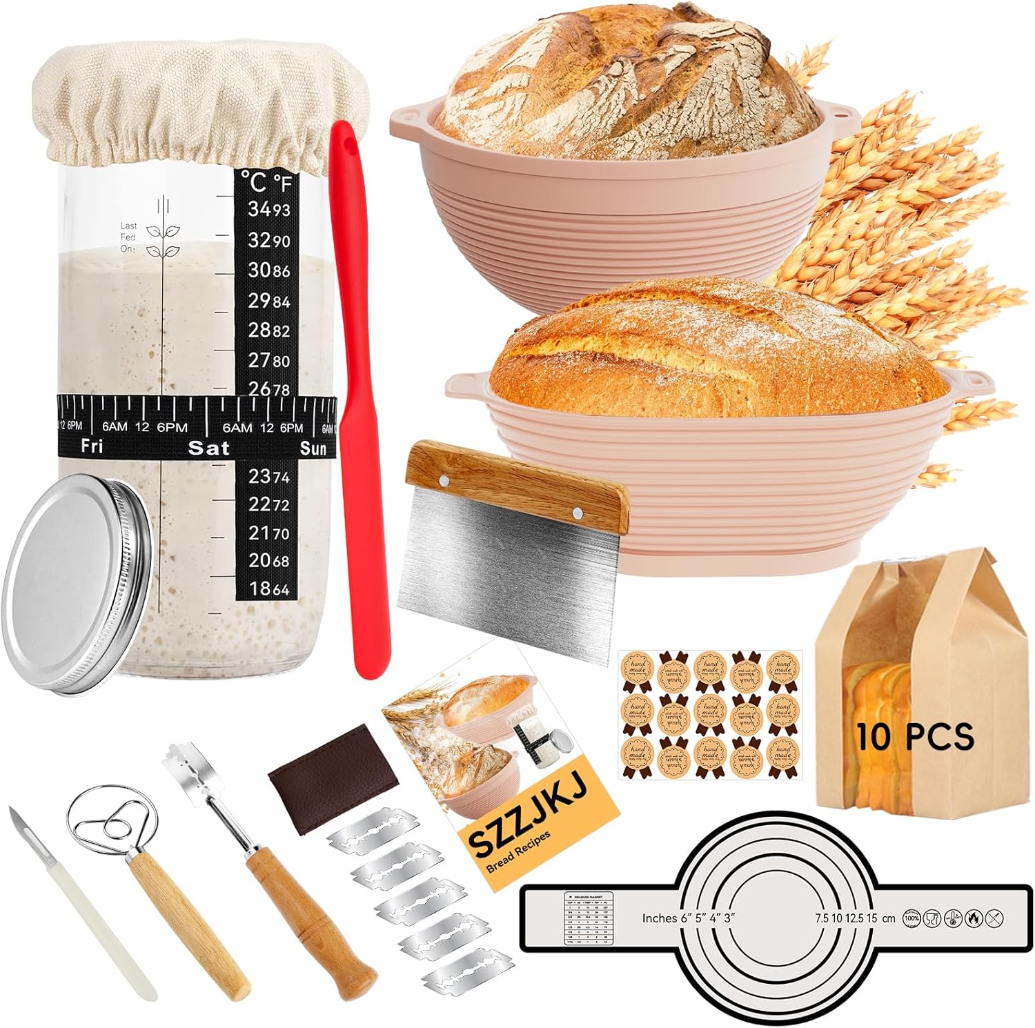 Sourdough Starter Kit with Silicone Proofing Baskets and Tools
