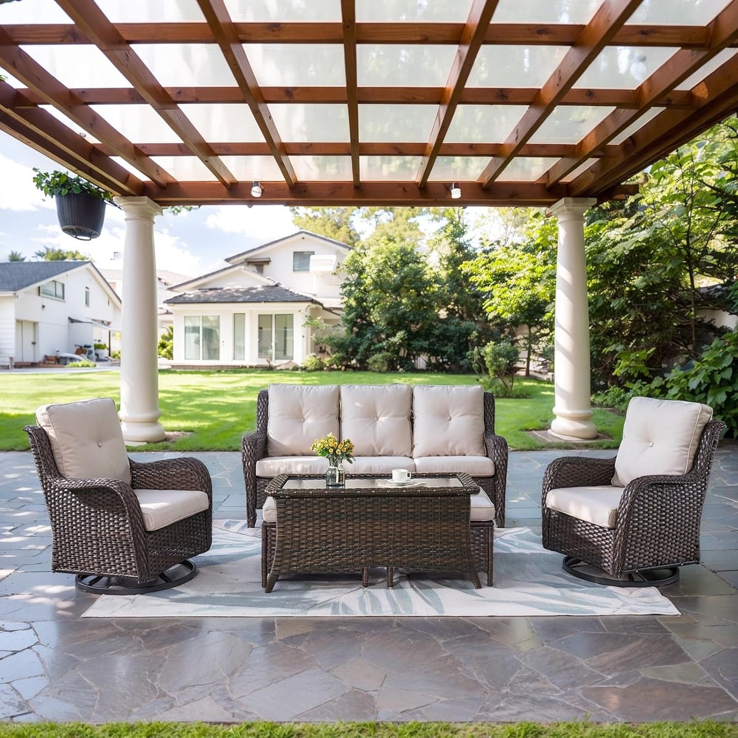 Wicker Outdoor Furniture Set - 6 Piece Patio Conversation Set