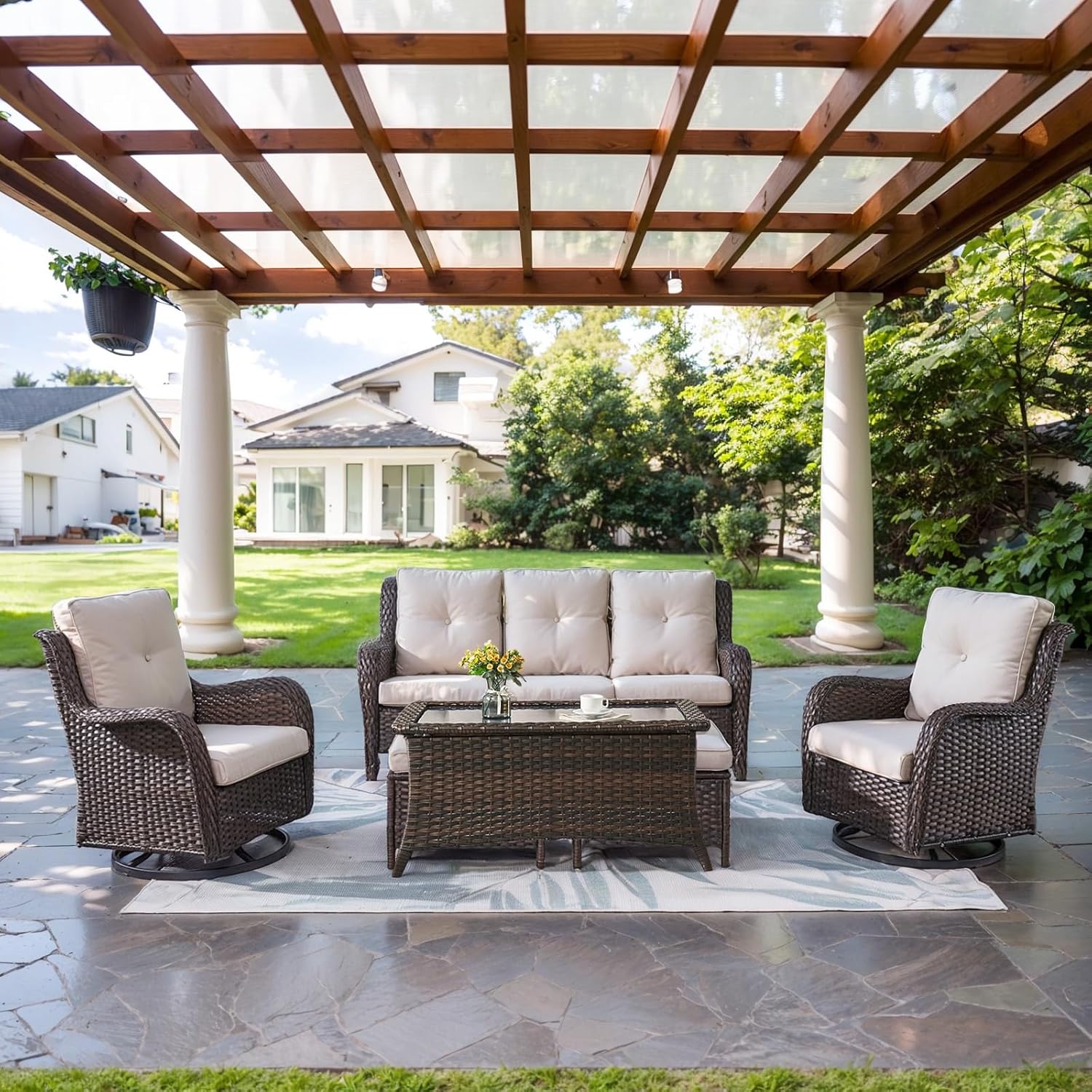 Wicker Outdoor Furniture Set - 6 Piece Patio Conversation Set