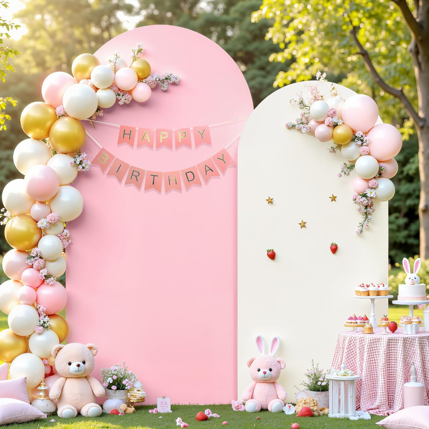 White and Pink Arch Backdrop Cover Set for Stunning Events