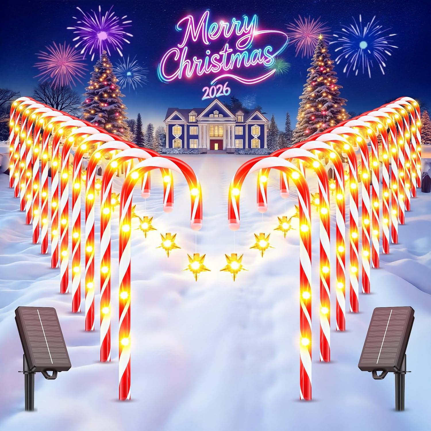 WdtPro Solar Christmas Candy Cane Lights for Outdoor Decor