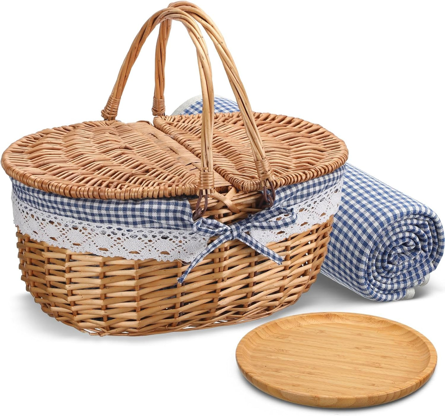Picnic Basket with Blankets and Bamboo Plates for Outdoor Fun