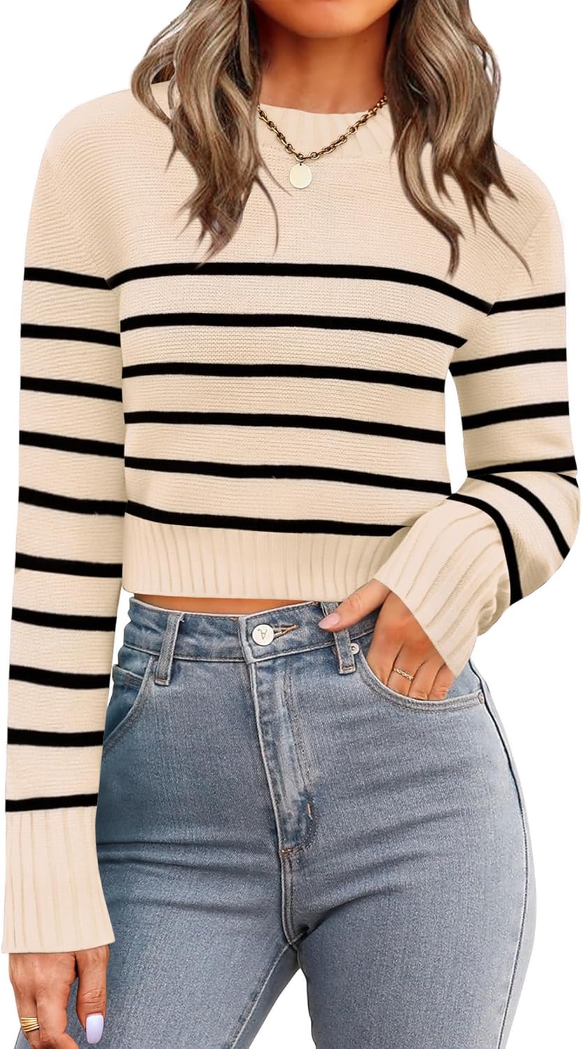Trendy Long Sleeve Ribbed Knit Pullover for Women in Fall