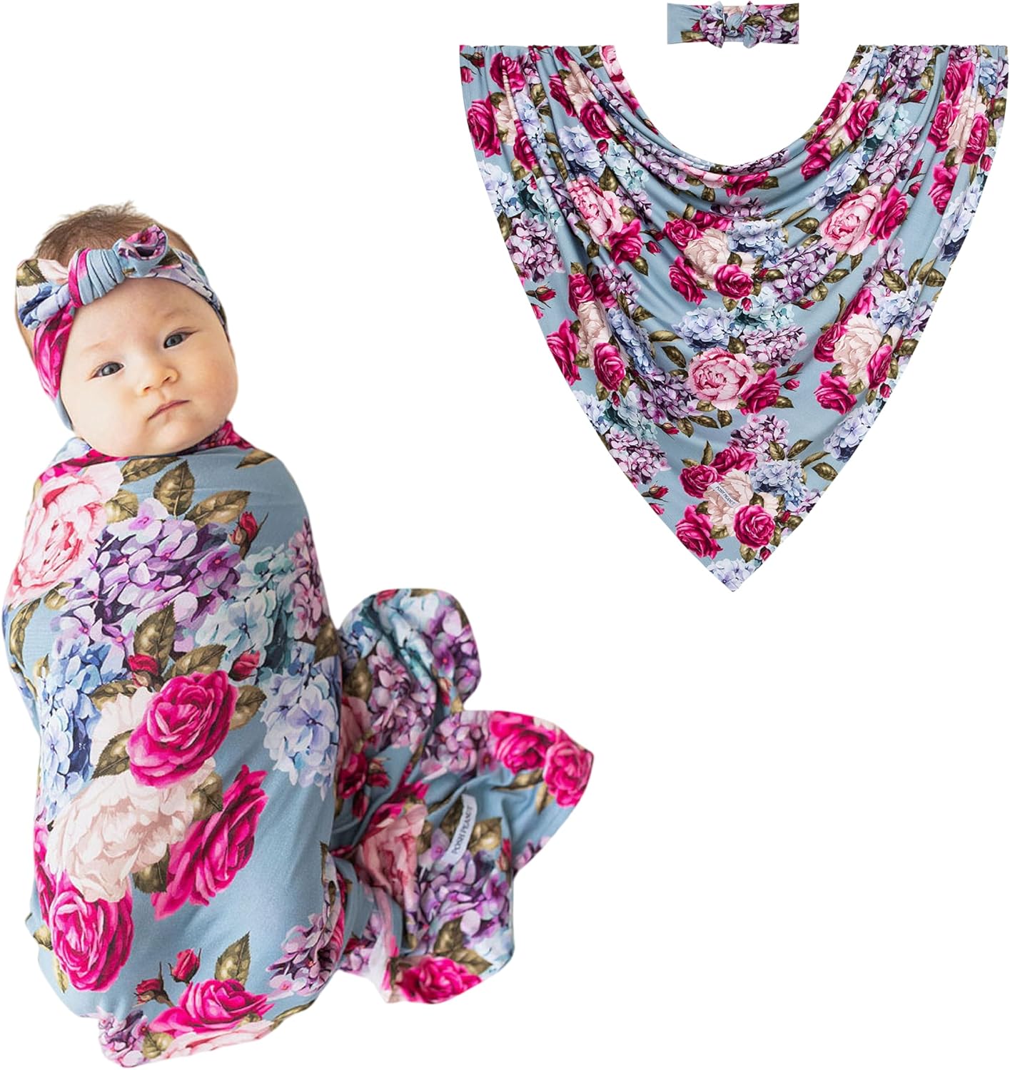 Posh Peanut Swaddle Blanket & Headband Set for Newborn Girls