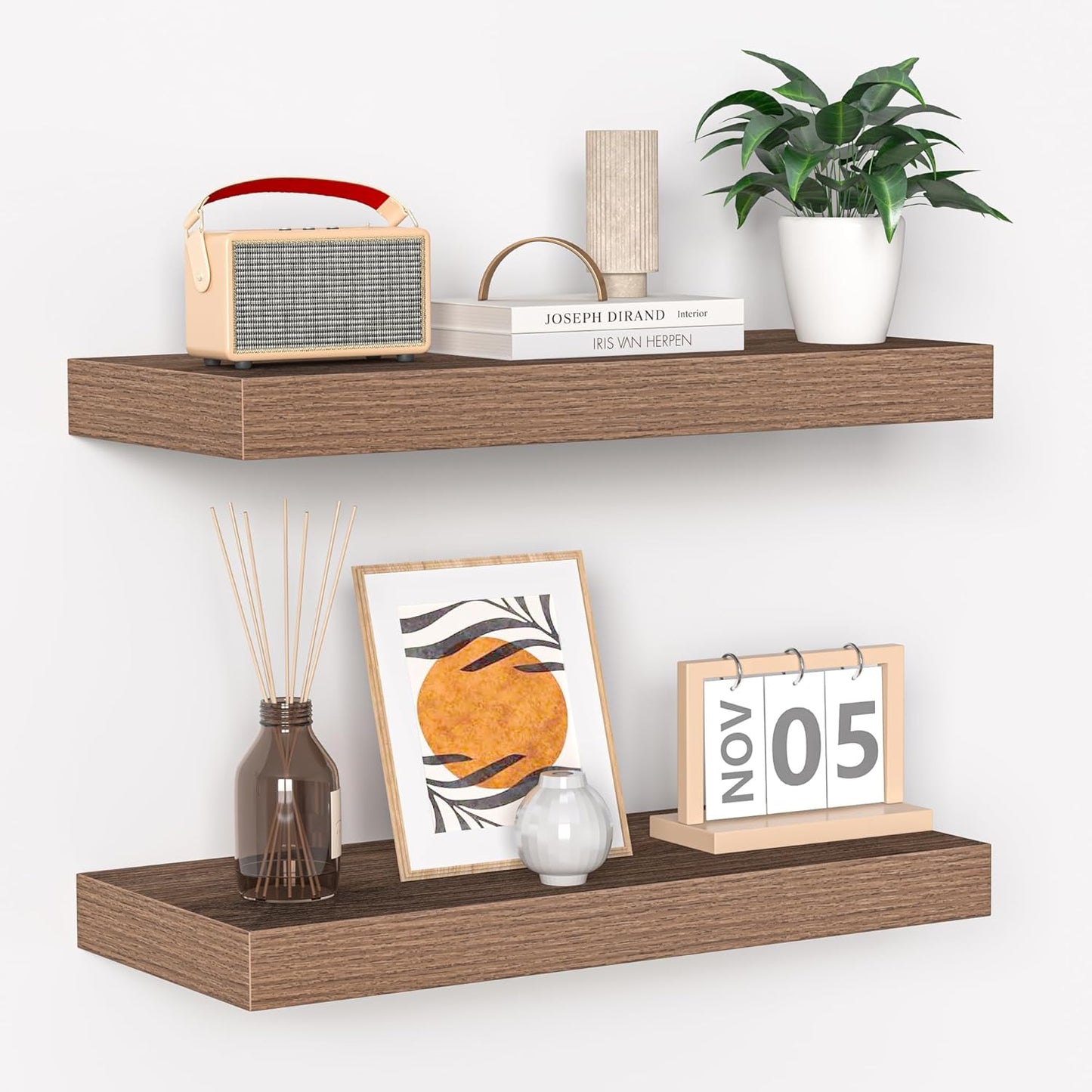 Fun Memories Floating Shelves - Rustic 16 Inch Wall Shelf Set