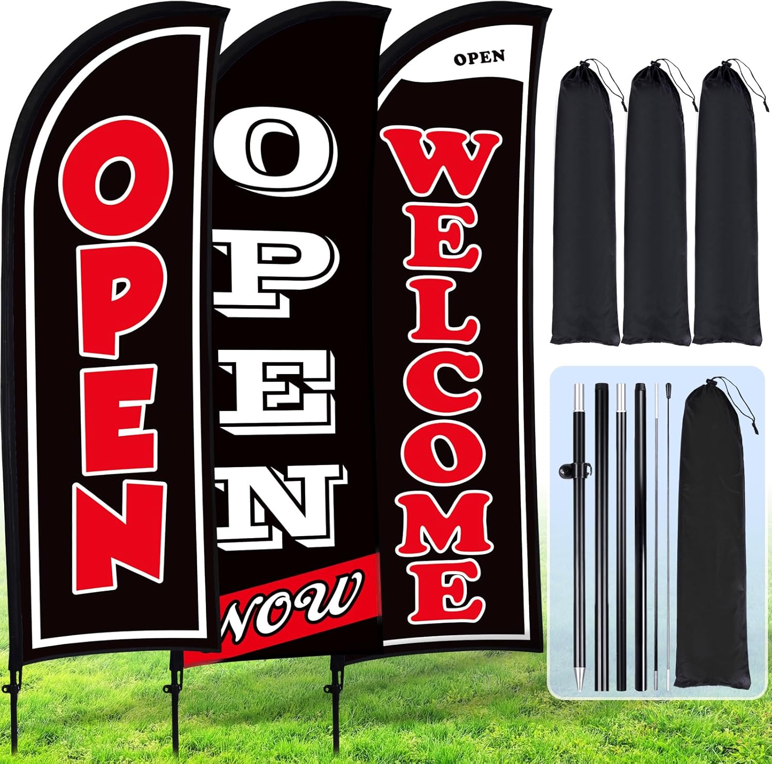 Buryeah 3 Sets Now Open Feather Flag Banner for Business Use