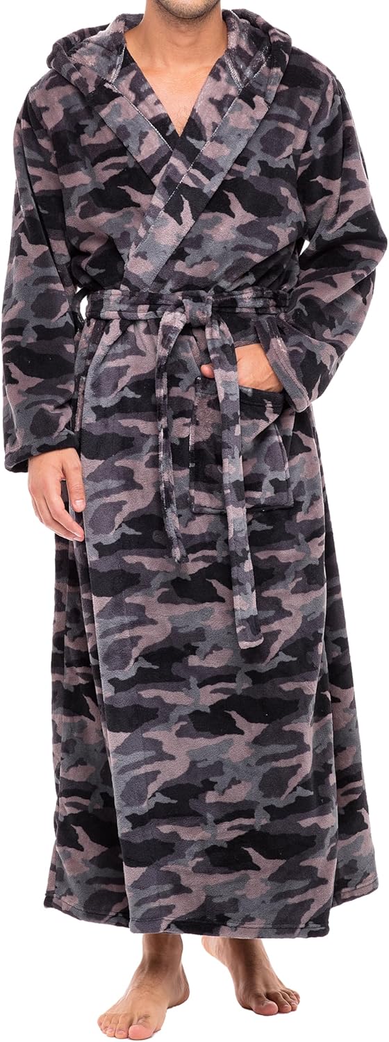 Plush Fleece Hooded Bathrobe for Men - Big and Tall Size