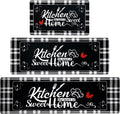 Kitchen Runner Rugs 3-Piece Plaid Set - Non Slip Cushioned Mats