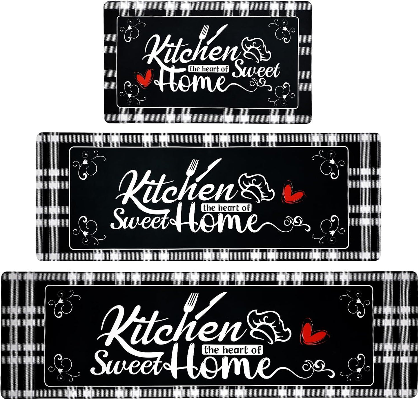 Kitchen Runner Rugs Set of 3, Non Slip Cushioned Comfort Mats