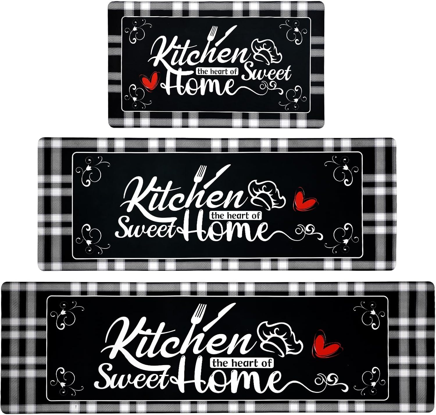 Kitchen Runner Rugs Set of 3, Non Slip Cushioned Comfort Mats