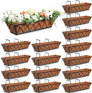 16 Pcs 24 Inch Window Deck Railing Planters with Coconut Liner