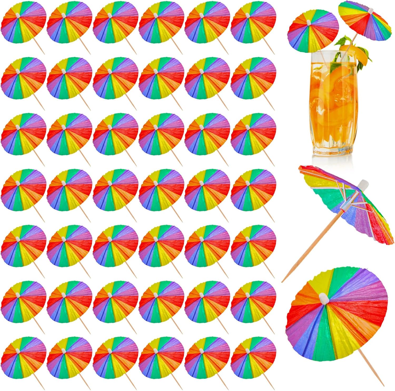 Rainbow Drink Umbrellas - Festive Party Decor