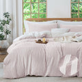 MILDLY Jacquard Stripe Duvet Cover Set - Pale Pink Washed Cotton