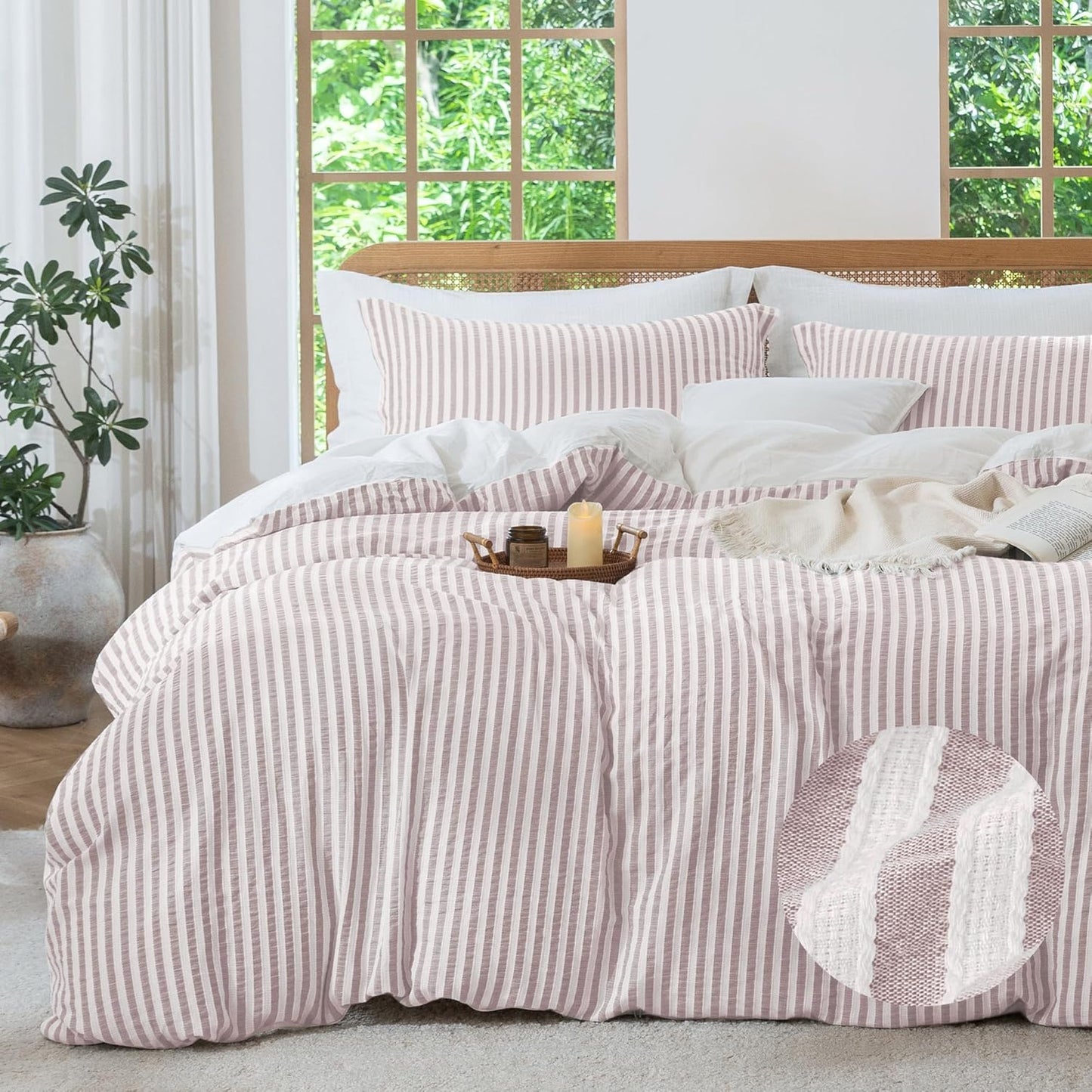 MILDLY Jacquard Stripe Duvet Cover Set for Boho Chic Bedrooms