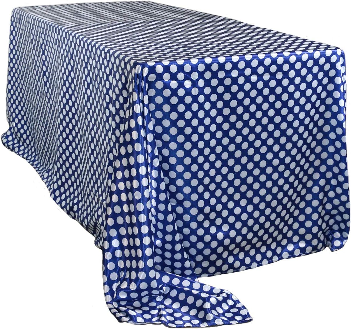 Royal Blue Polka Dot Satin Tablecloth for 8 ft Tables