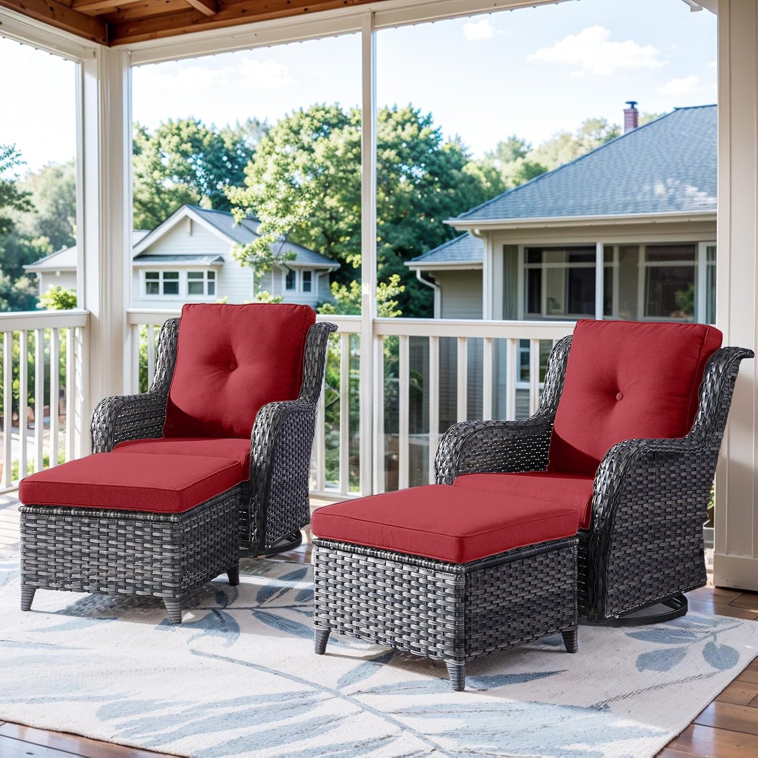 4 Pieces Patio Furniture Set with Swivel Glider Chairs and Ottomans