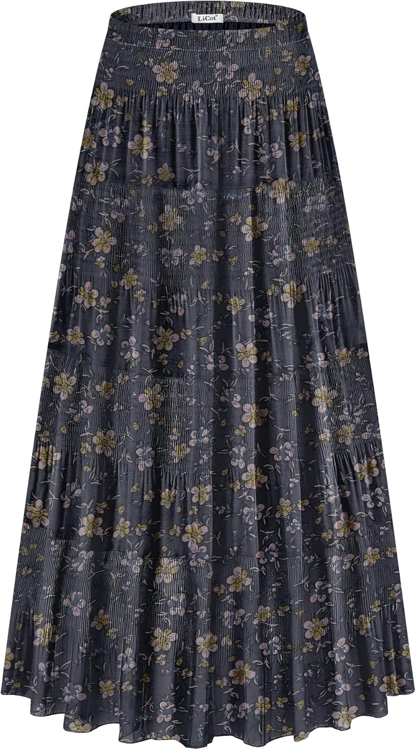 Women's Maxi Skirt with Pockets High Waisted A-Line Style