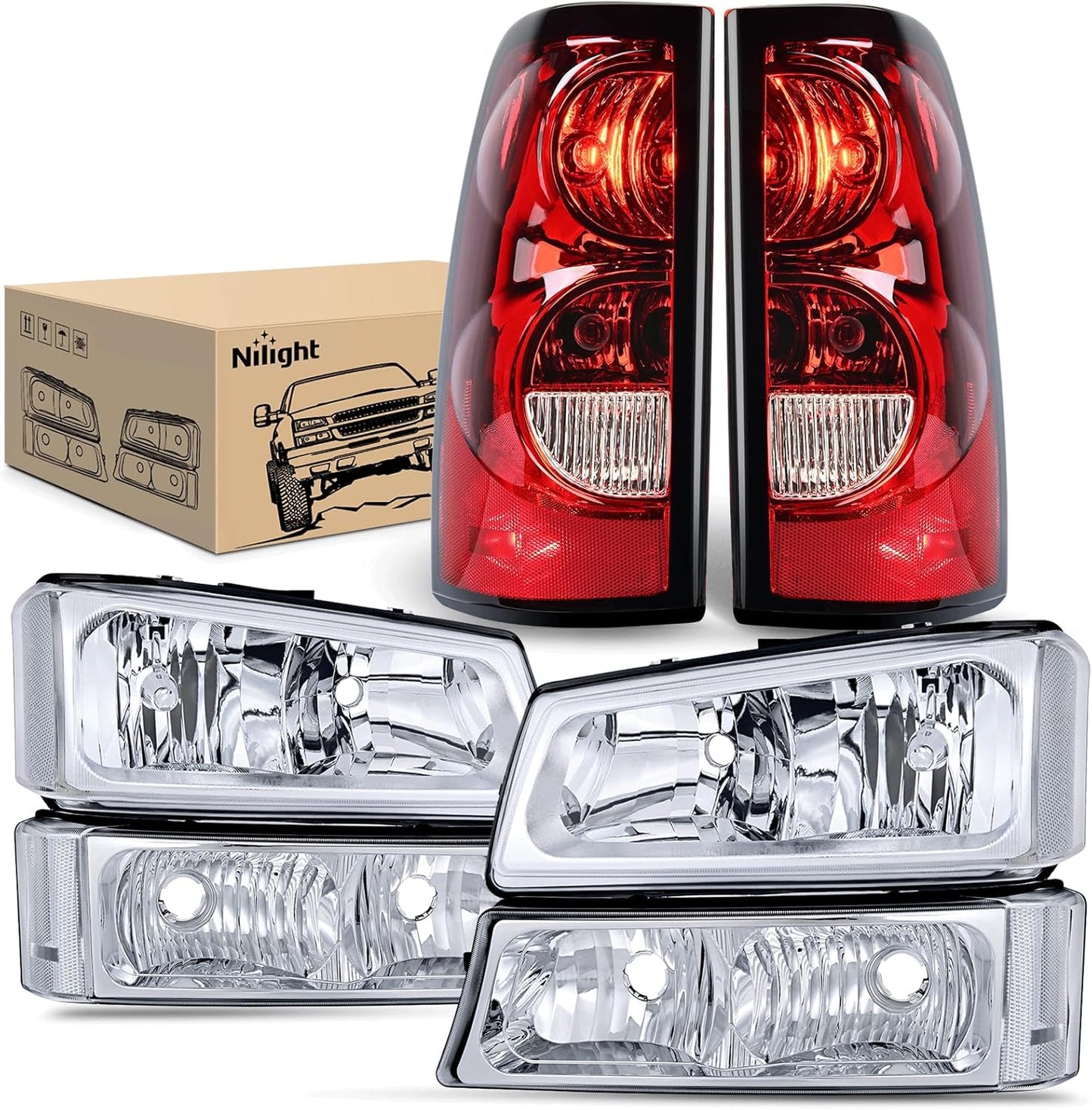 Nilight Headlight and Taillight Assembly Combo for Chevy Silverado