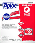 Ziploc Quart Storage Bags, Double Zipper - 500 Count