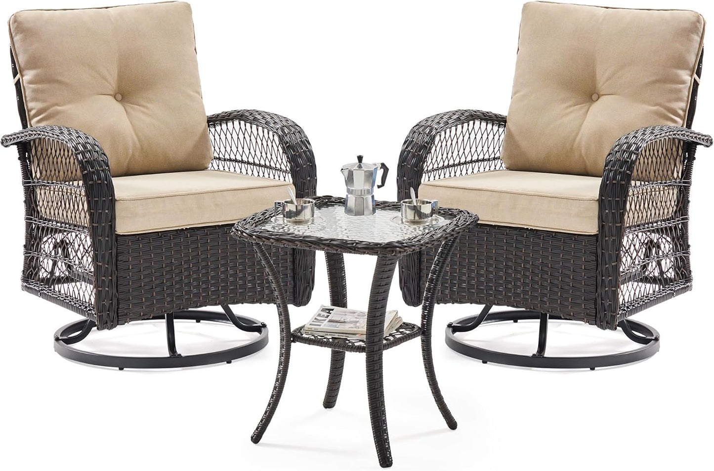 UDPATIO 3 Pieces Patio Furniture Set with Swivel Rocker Chairs