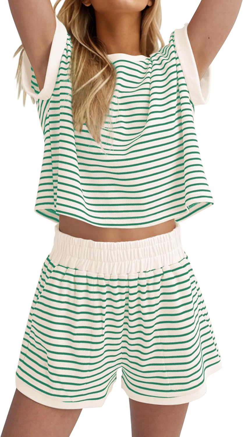 MISSACTIVER 2 Piece Lounge Set Women Stripe Knit Casual Wear