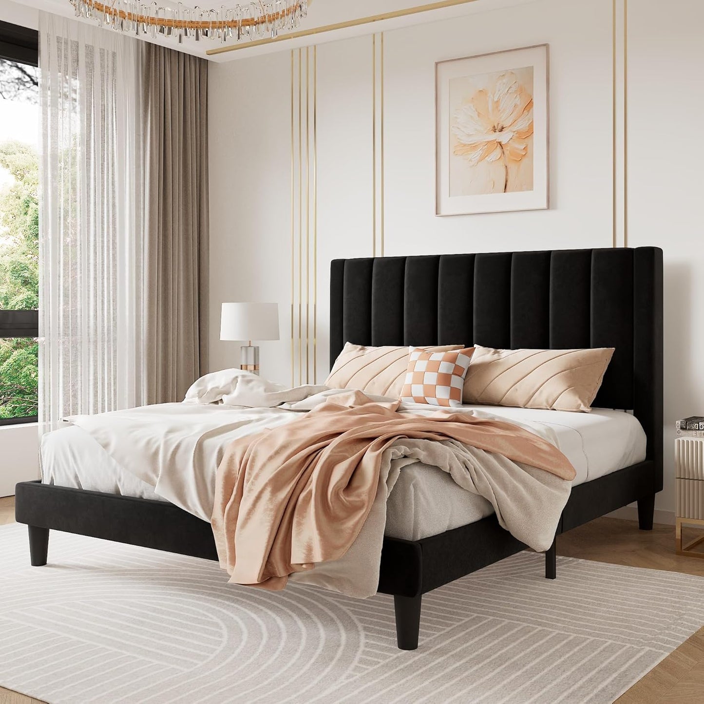 Luxurious Velvet Upholstered Queen Bed Frame for Comfort