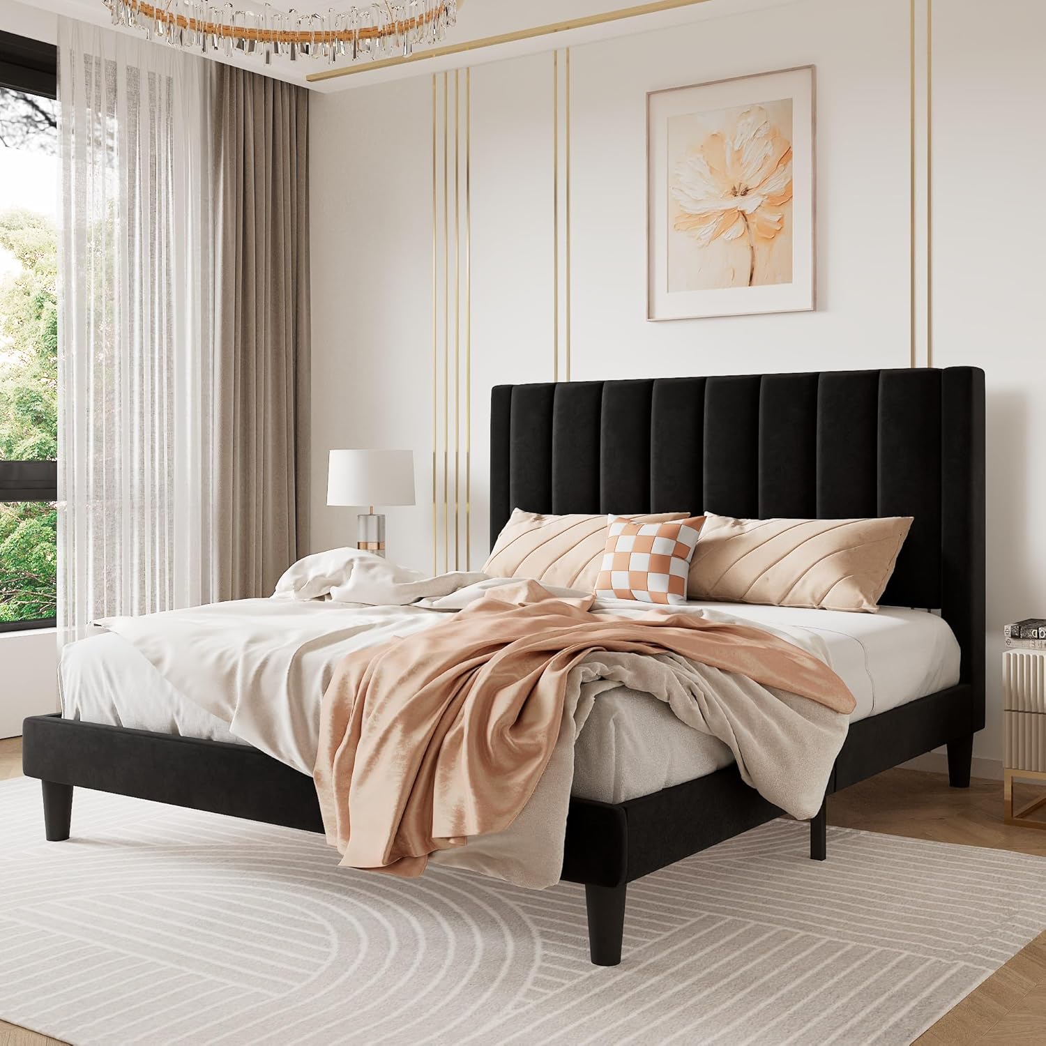 Luxurious Velvet Upholstered Queen Bed Frame for Comfort