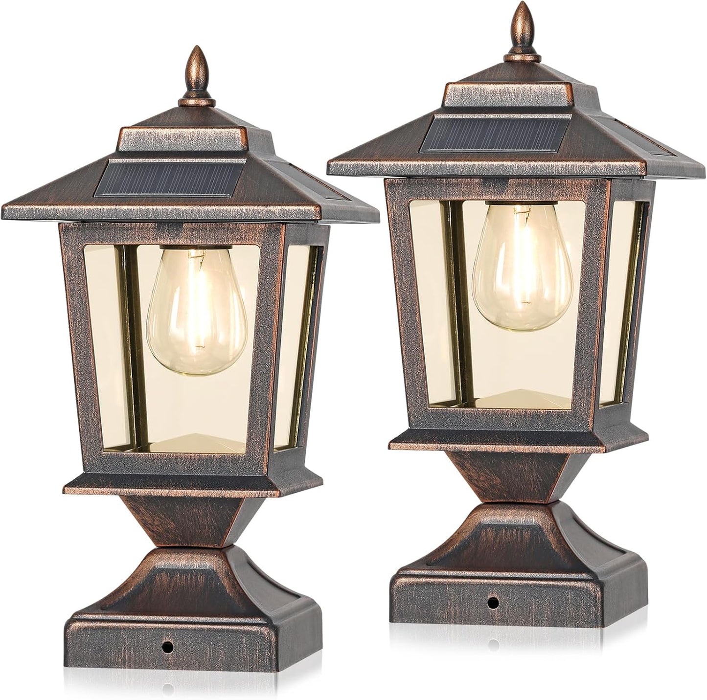 Solar Post Cap Lights for 4x4 Wooden Posts - 2 Pack Bronze