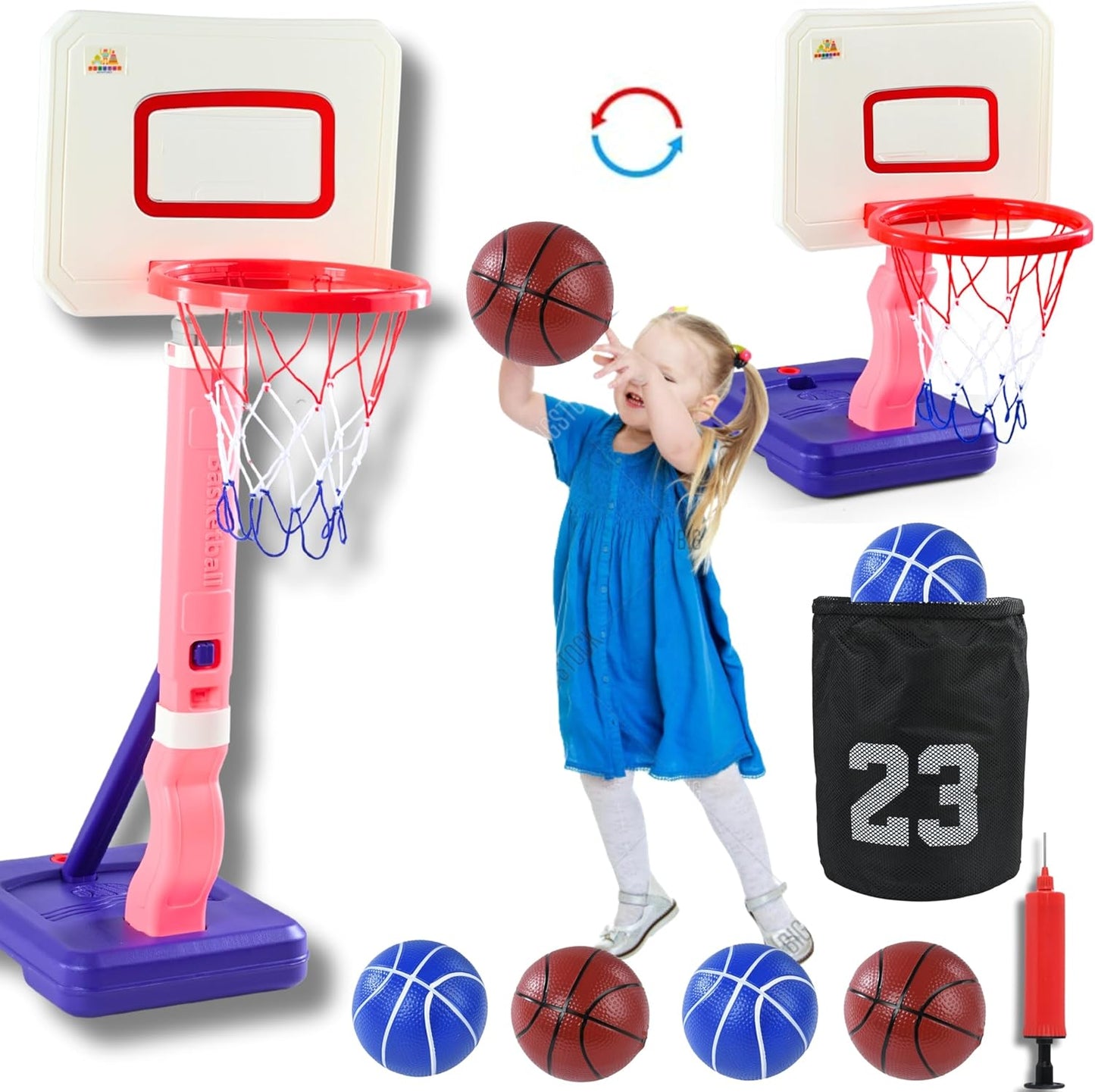 Height-Adjustable Toddler Basketball Hoop Set | Indoor/Outdoor Fun | Includes 4 Balls & Pump!