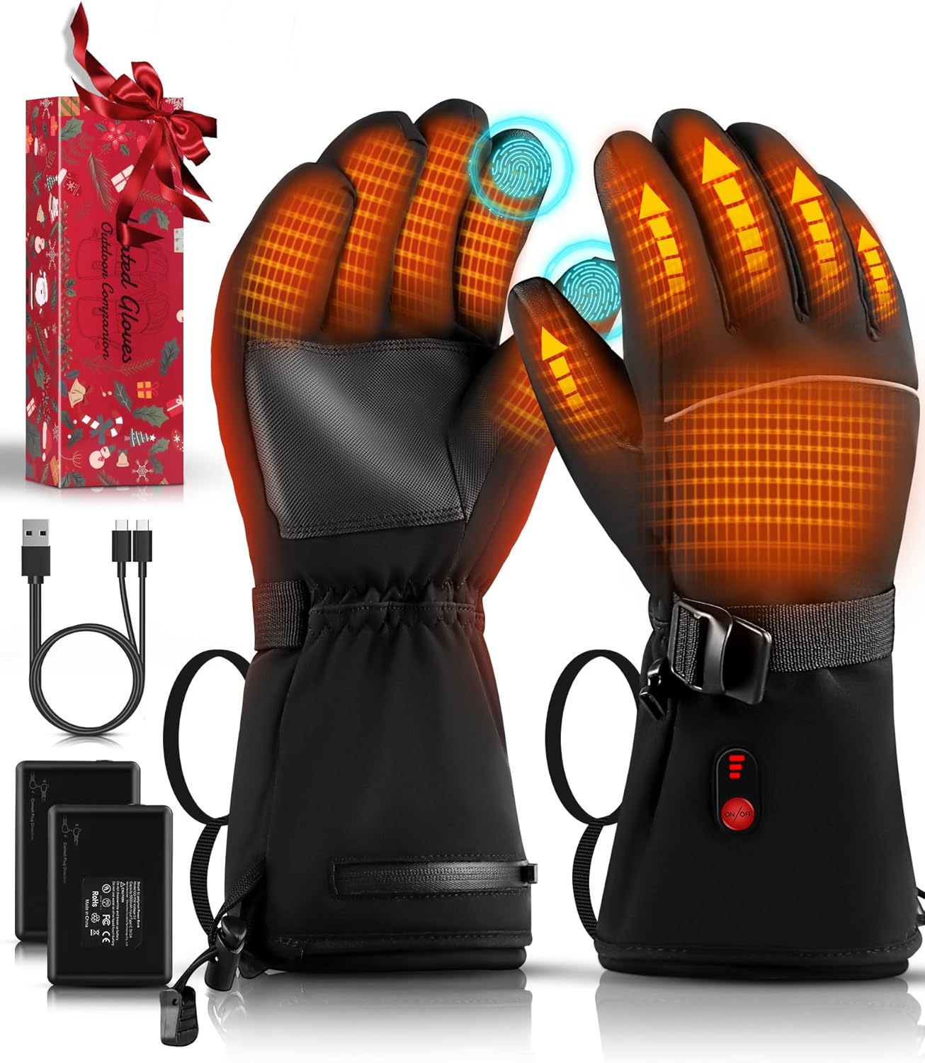 Heated Gloves for Men Women - Electric Ski Gloves with Battery