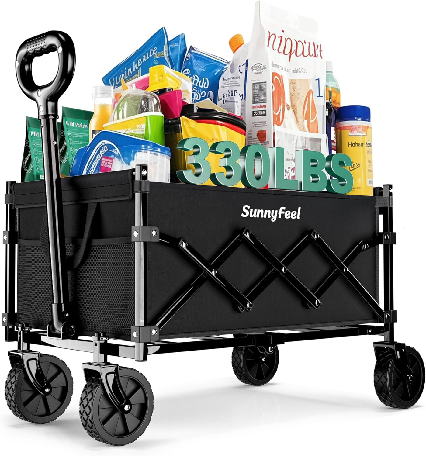 SunnyFeel 330lbs Heavy Duty Folding Wagon Cart for Outdoor Use