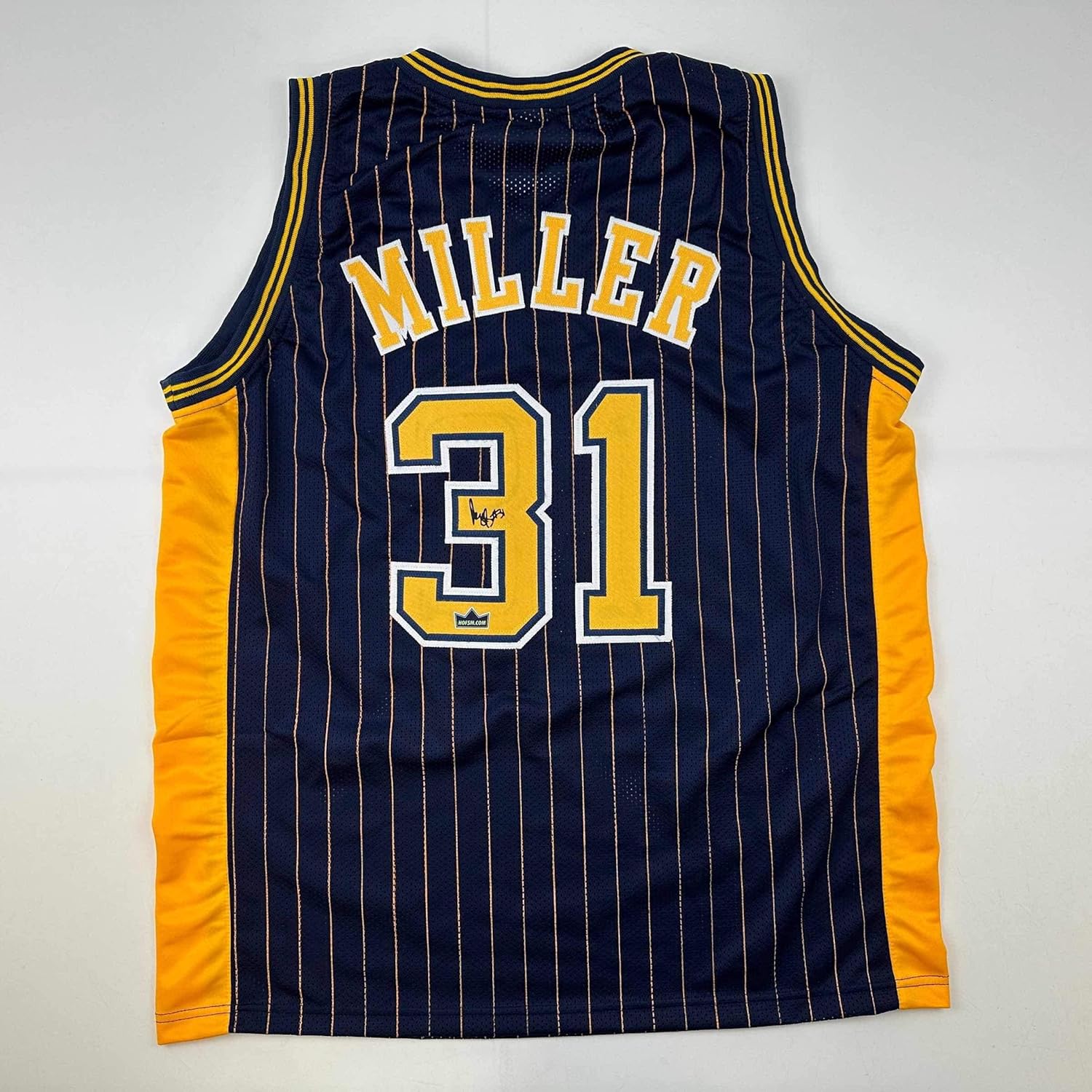 Facsimile Autographed Reggie Miller Indiana Blue Pinstripe Jersey