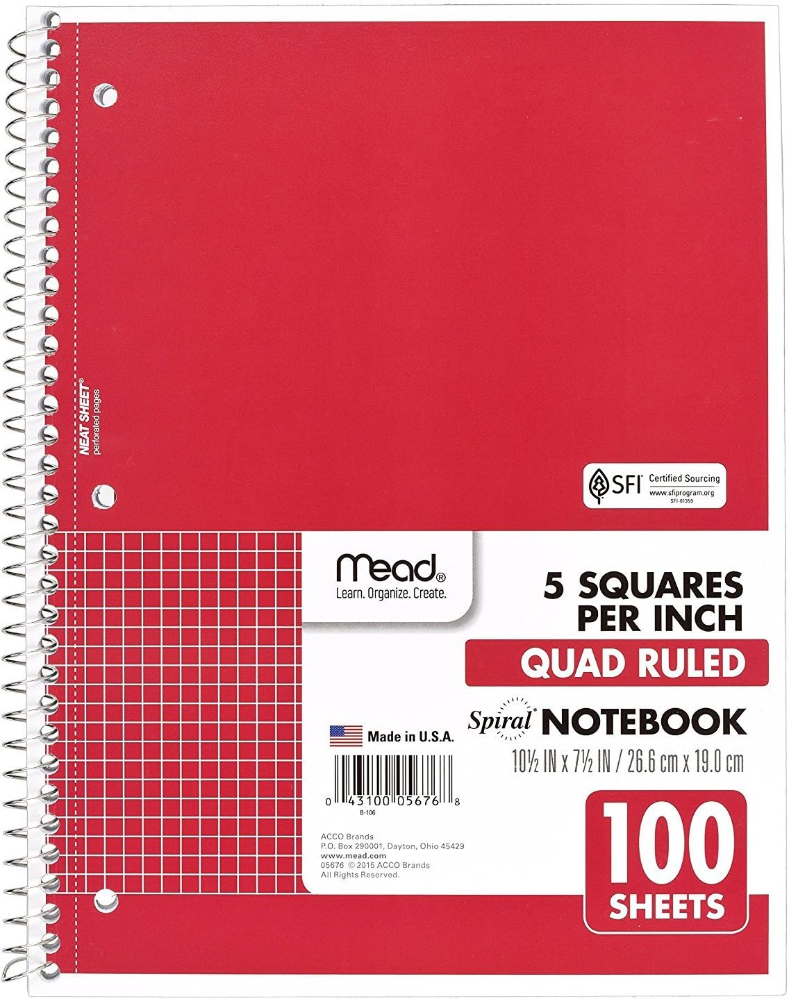 Spiral Graph Notebook, 1-Subject, 7.5x10.5, 100 Sheets