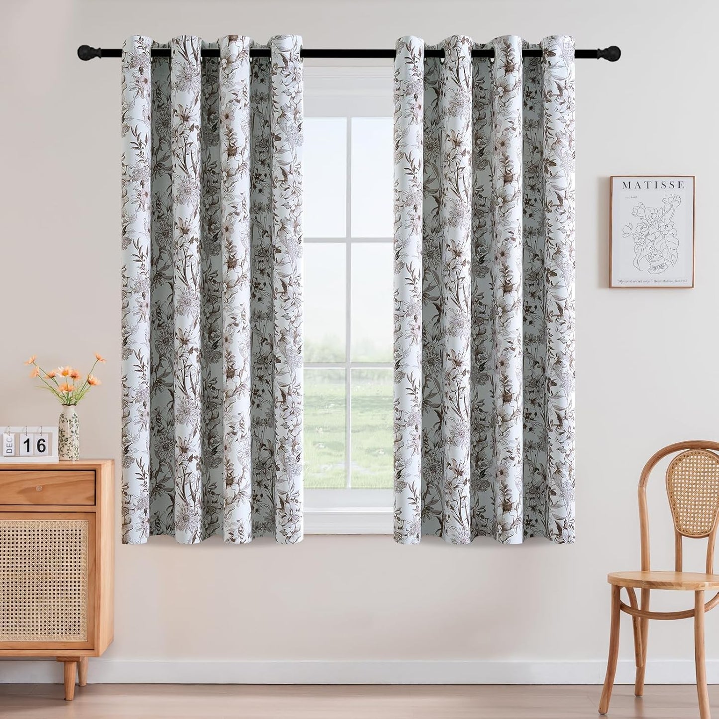H.VERSAILTEX Blackout Curtains 63 Inch Length Floral Print Set